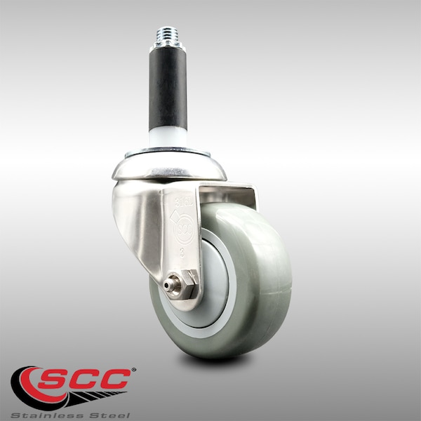 3 Inch 316SS Gray Polyurethane Wheel Swivel 7/8 Inch Expanding Stem Caster